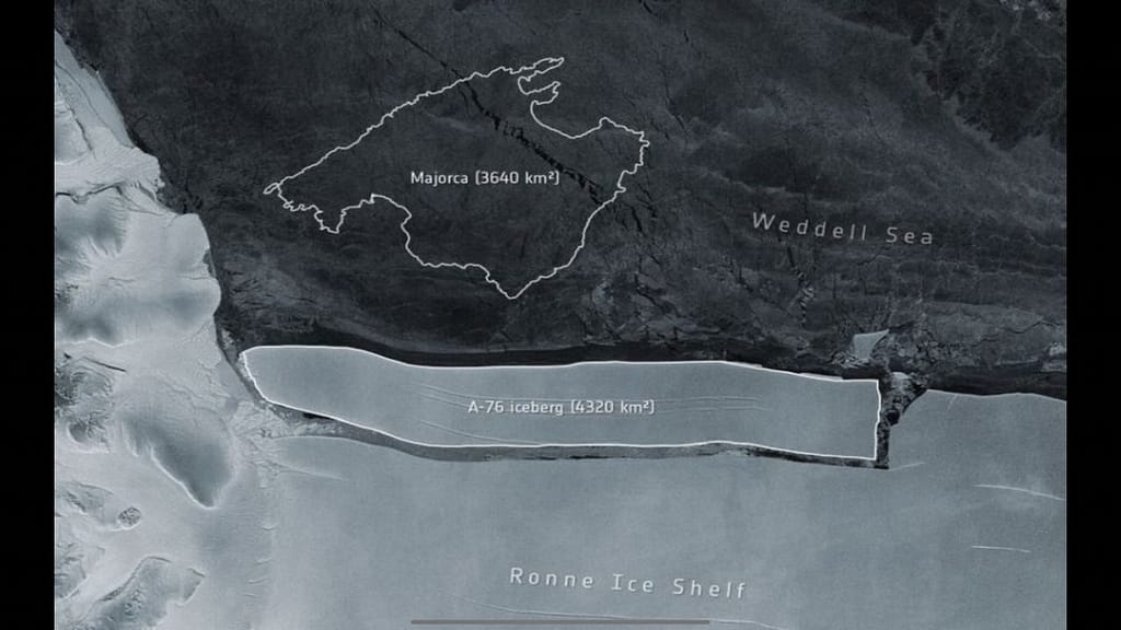 The world's largest iceberg is refracted and can be seen from space