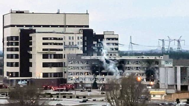 An administrative building of the Zaporizhia nuclear plant was damaged on March 4, 2022 in the midst of the Russian invasion of Ukraine.
