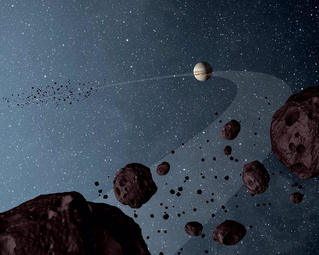 The space.  NASA launches a probe to study asteroids in the orbit of Jupiter