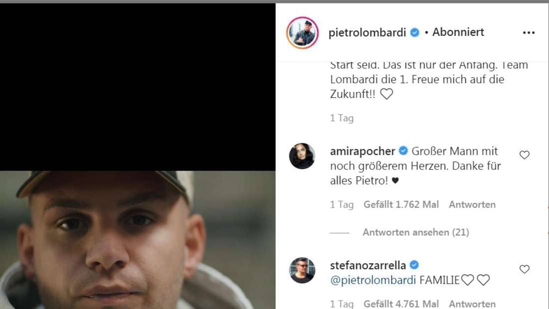 Amria Pocher commented on Pietro Lombardi's video on Instagram.