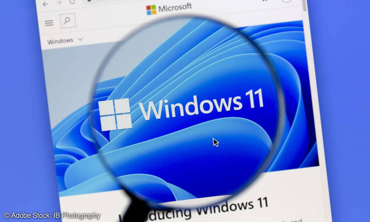 Windows 11 logo under a magnifying glass