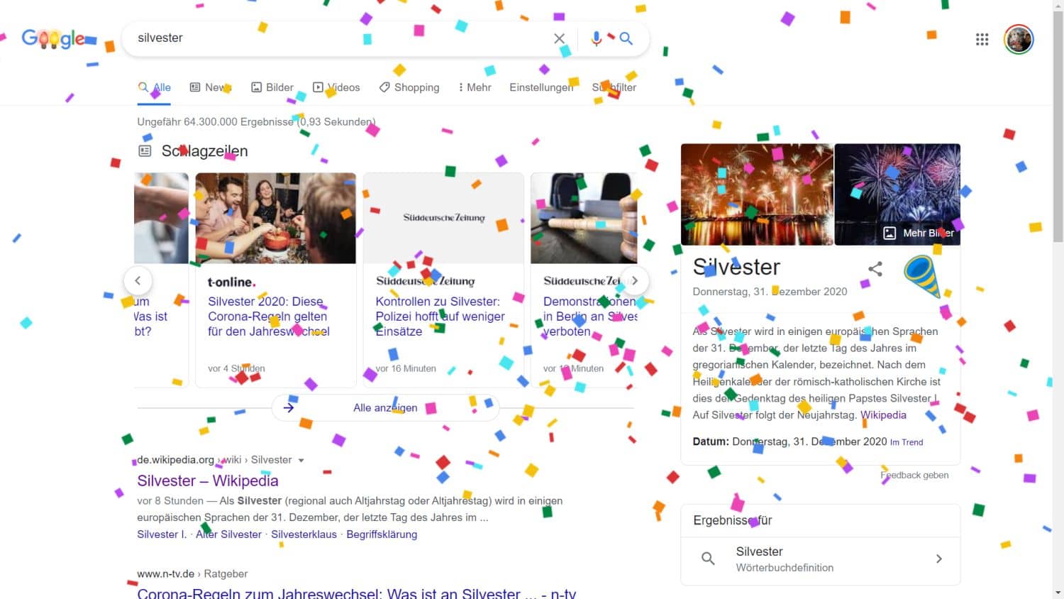 Google Search Web New Year's Eve Paper Clips