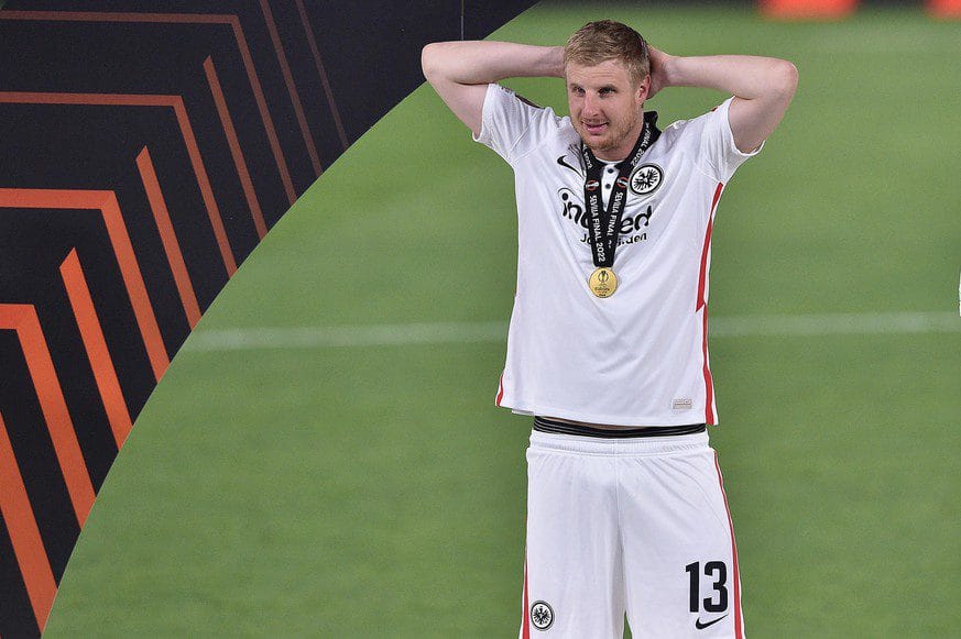 Martin Hindraker with the Europa League winner's medal after the final in Seville.
