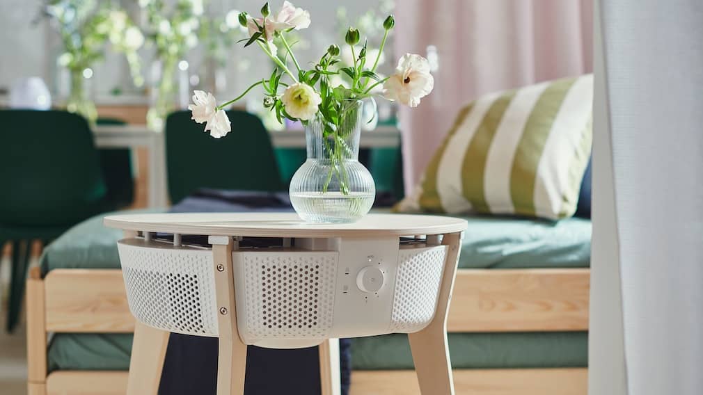 IKEA Starkvind air purifier as a table in an apartment.