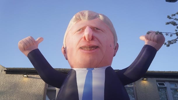 Hartlepool in Northeast England: In front of the building where the votes were counted, a nine-meter-tall inflatable figure of Boris Johnson was placed.  (Source: dpa / Owen Humphreys / PA Wire)