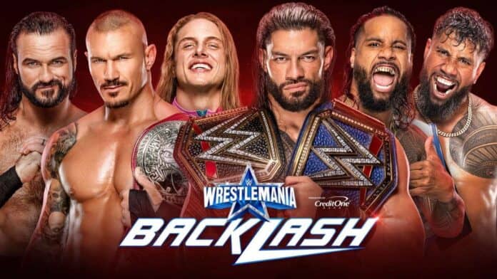 Randy Orton, Riddle, Drew McIntyre vs. Randy Orton, Jimmy + Jay Uso - WrestleMania Backlash 2022 - (c) WWE.  All rights reserved.