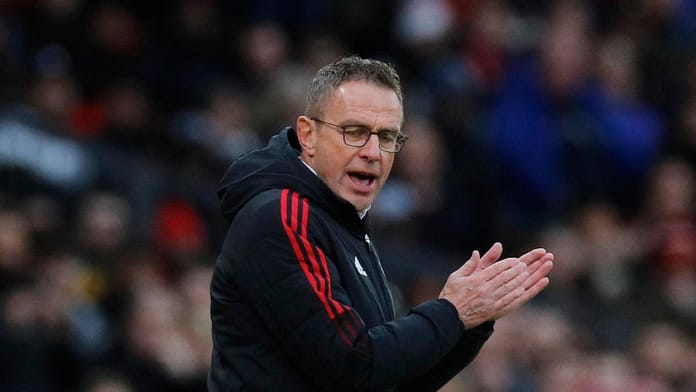 Ralph Rangnick celebrates his amazing appearance for Manchester United

