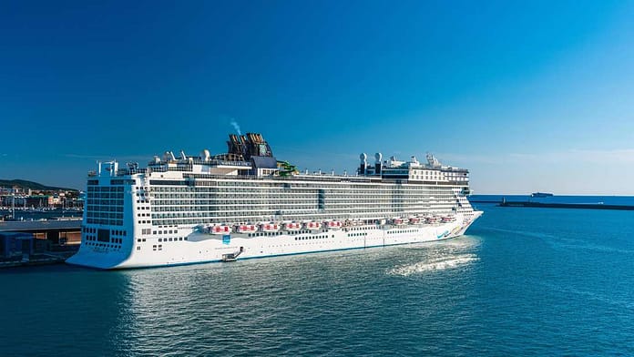 Cruise ship in the Mediterranean port of Livorno. 