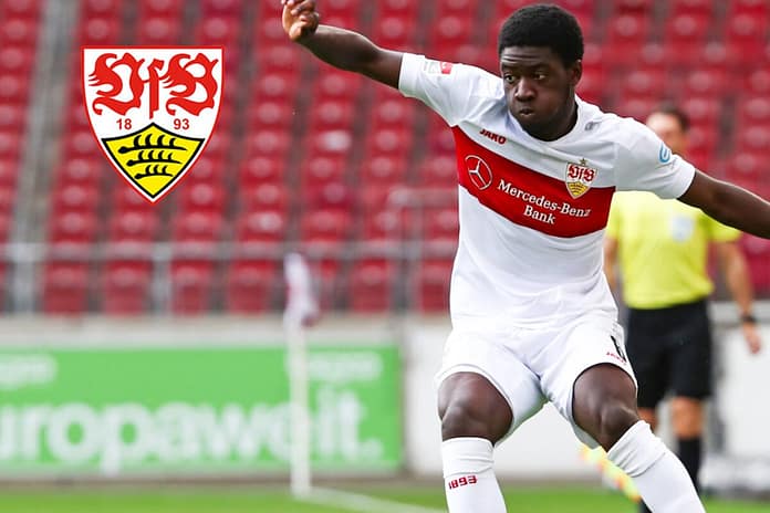 VfB defensive goalkeeper Clinton Mola burns in the first minutes of the Bundesliga after a scare injury

