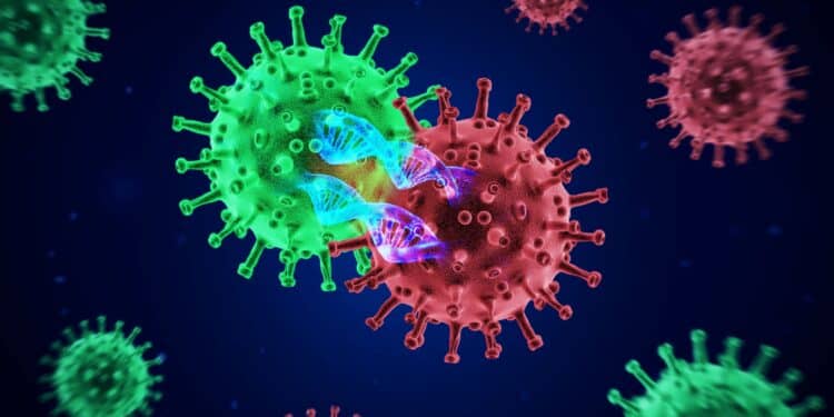 A 3D illustration of a coronavirus mutation