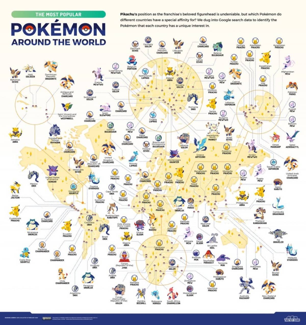 This is what the map of the Pokemon Most Wanted by country looks like (Image: Game Zone)
