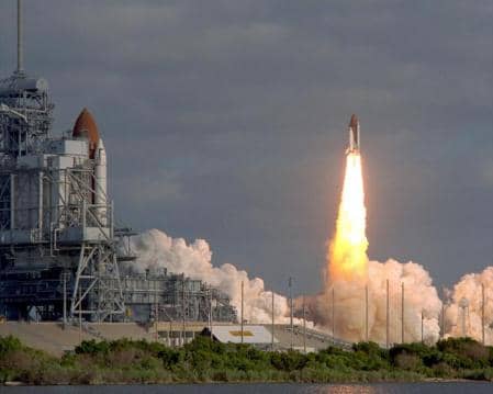 The Hubble Space Telescope takes off on April 24, 1990