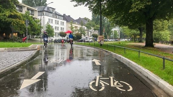 Two people drive their bikes through the outdoor Ulster in Hamburg.  D NTR Photo: John Mல்லller