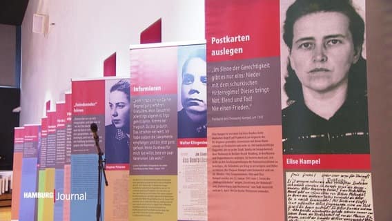 Exhibition "What were they able to do?": Text panels and photographs of anti-government fighters under National Socialism.  