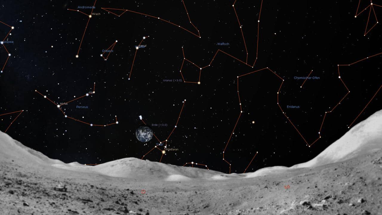 Earth today above the lunar horizon - sky view can be created using Stellarium.