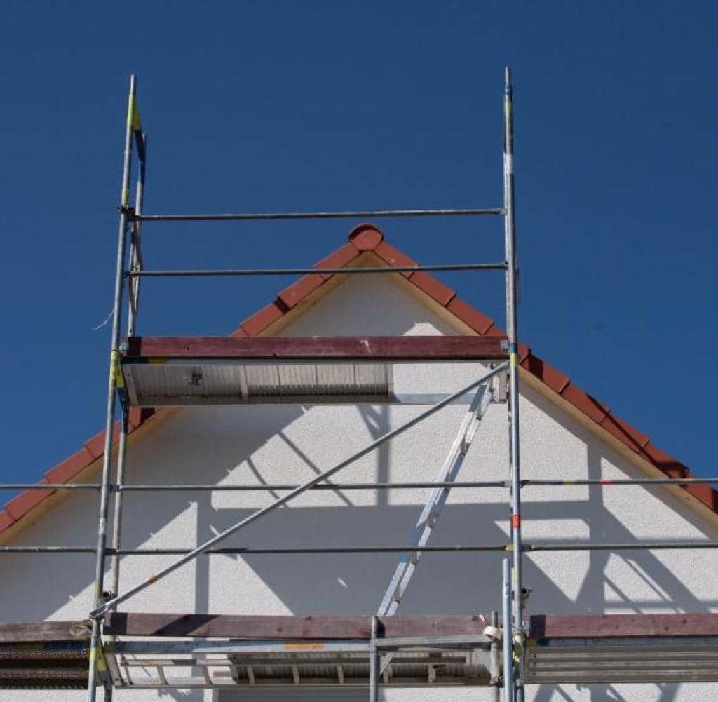 Scaffolding on a house in a new residential area