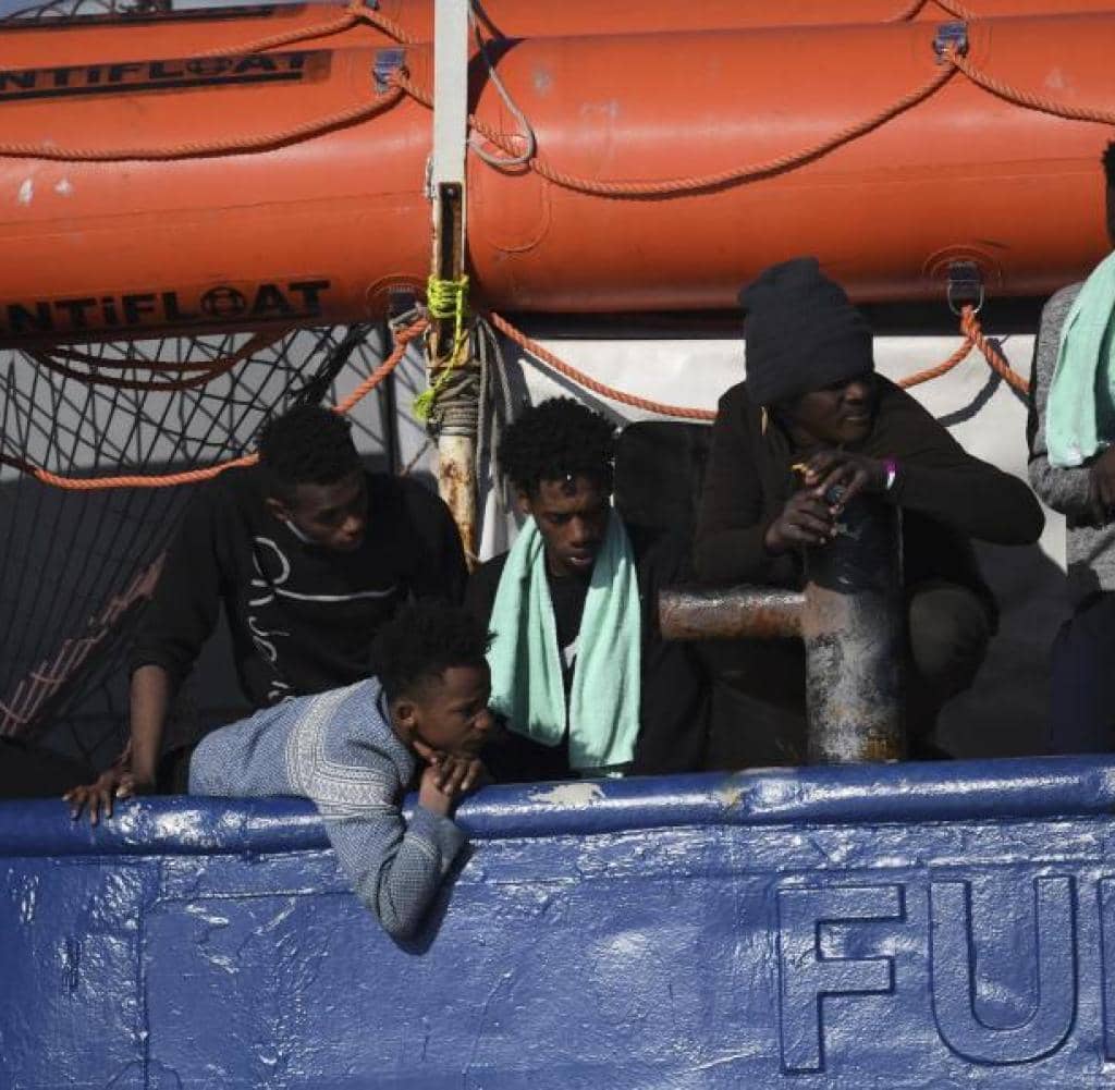 Refugees on board the rescue ship 